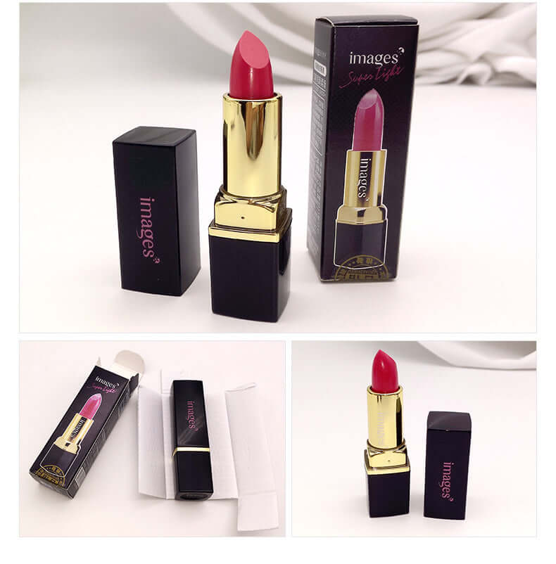 Moisturizing Lip Gloss in a black and gold lipstick tube, featuring a vibrant pink shade, displayed with packaging.