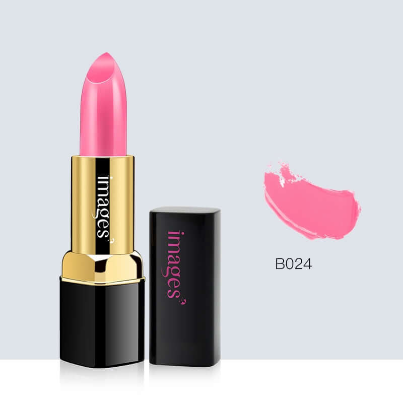 Moisturizing Lip Gloss product image with B024 Babie pink lipstick and swatch on the side.