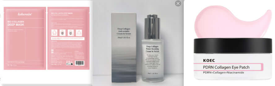 Collagen Hydrogel Face Mask set including eye patches and hydrating serum for enhanced skin glow.